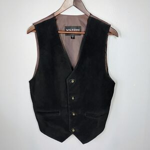 Wilsons Leather Suede Vest Mens Small Black Western Rodeo Cowboy Adjustable‎